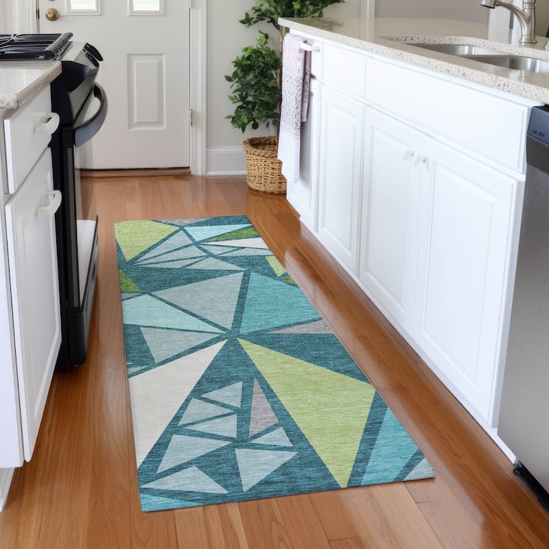 Premium Washable Super Soft Contemporary Mosaic Mayfield Rug - Teal - 2'3" x 7'6"