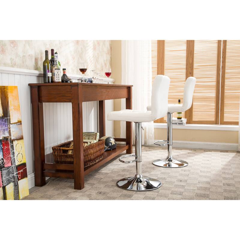 Swivel Faux Leather Adjustable Hydraulic Bar Stool, Set of 2