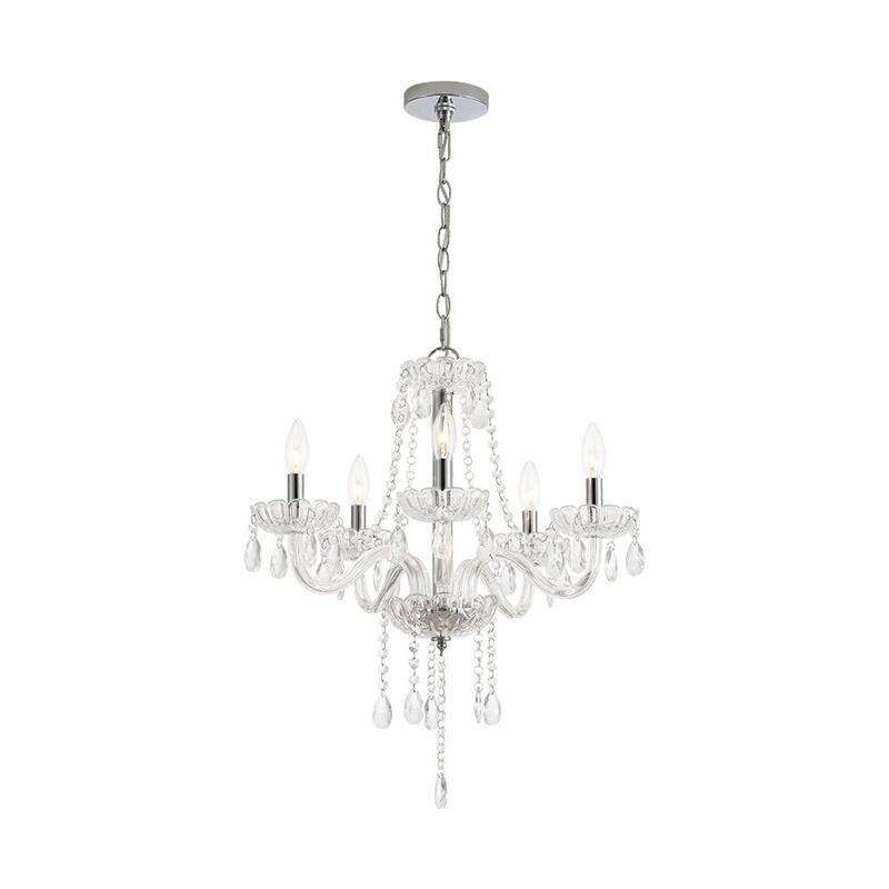 French Glam 5-Light Candle-Style Crystal Chrome Chandelier - 21.3in