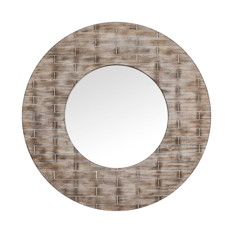36" Farmhouse Round Wood Decoration Wall Mirror - 36" H x 36" W