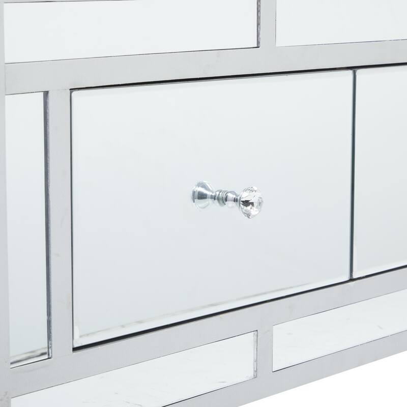 Gray Velvet Mirrored 3 Drawer Room Storage Bench with Upholstered Seat