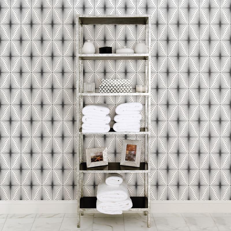 Brewster Draper Black Geometric Wallpaper - 20.5in x 396in x 0.025in