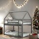 preview thumbnail 2 of 26, Modern Grey Twin Over Twin Low Bunk Bed,House-Shaped House Bed With Ladder