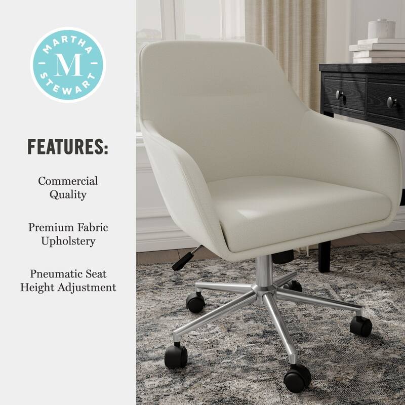 Martha Stewart Rayna Upholstered Swivel Office Chair with Metal Frame