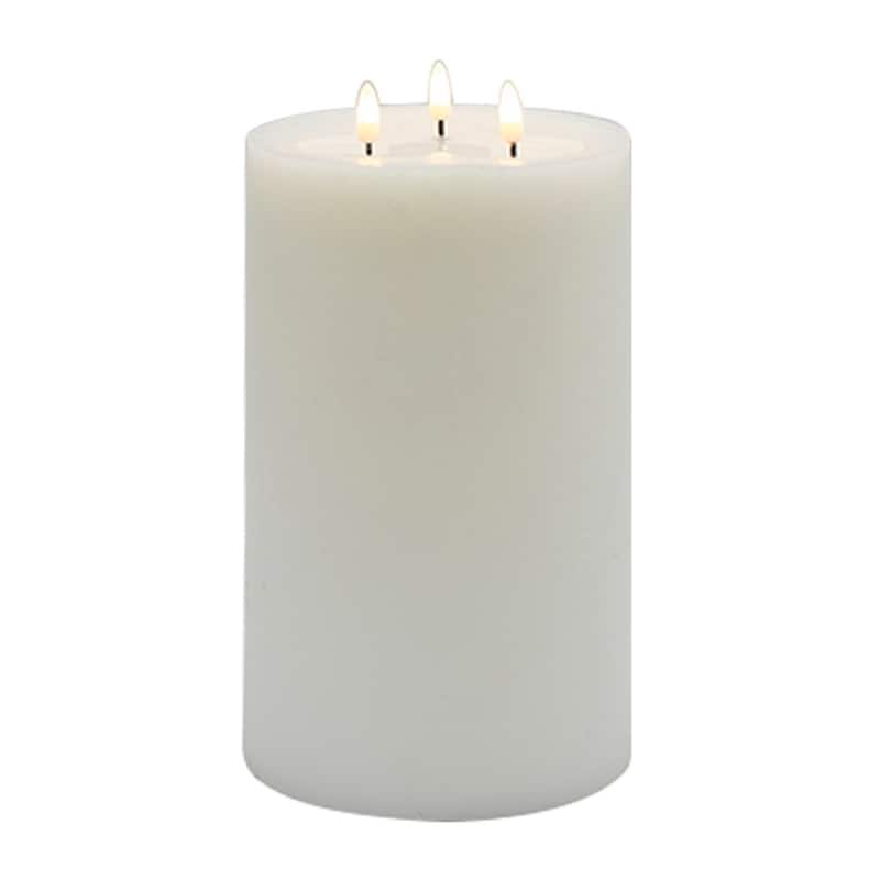 Large LED Lighted 3 Wicked Flameless Pillar Candle - 9.75" - White