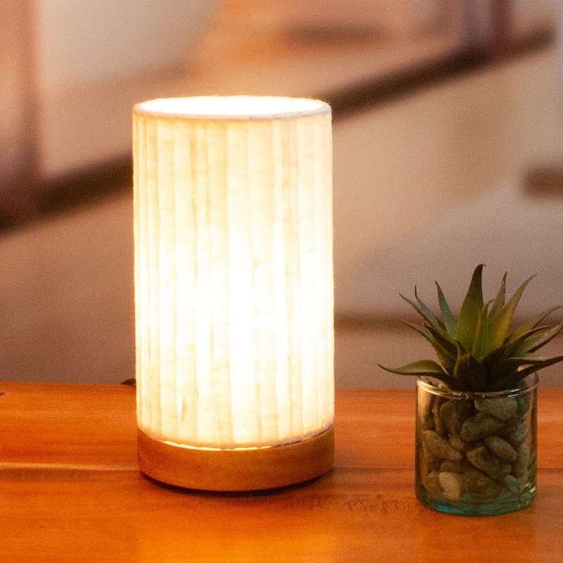 Eangee Handmade Mini Paper Cylinder Table Lamp, Handmade Paper Shade, Lines, 5 x 5 x 9 in.