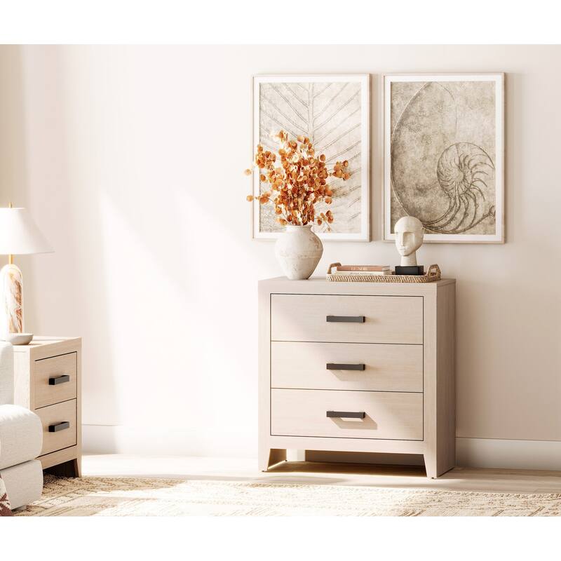 WAMPAT Farmhouse Nightstand with 3 Drawers, Large Wood Bedside Table