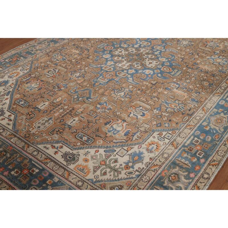 Brown Tabriz Persian Area Rug Hand-Knotted Geometric Wool Carpet - 6'5"x 9'8"