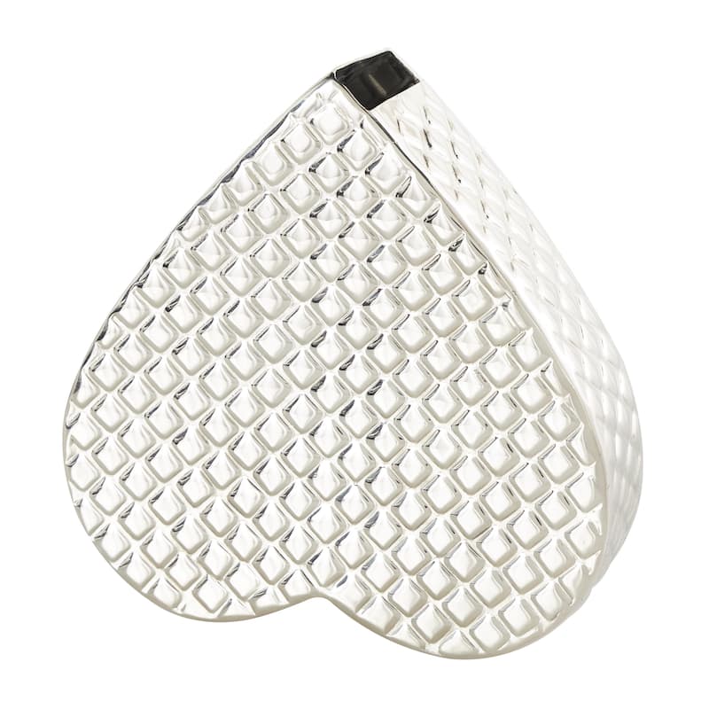 Aluminum Metal Heart Slanted Decorative Sculpture with Dimensional Cube Textured Exterior - Gold or Silver - Roche River Decor