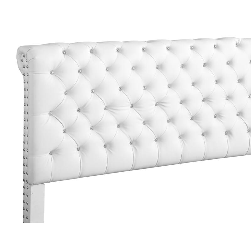 Seaside Style Tufted Upholstered Full Bed - Deep Button Headboard, Wood Feet, 58"x82"x48"
