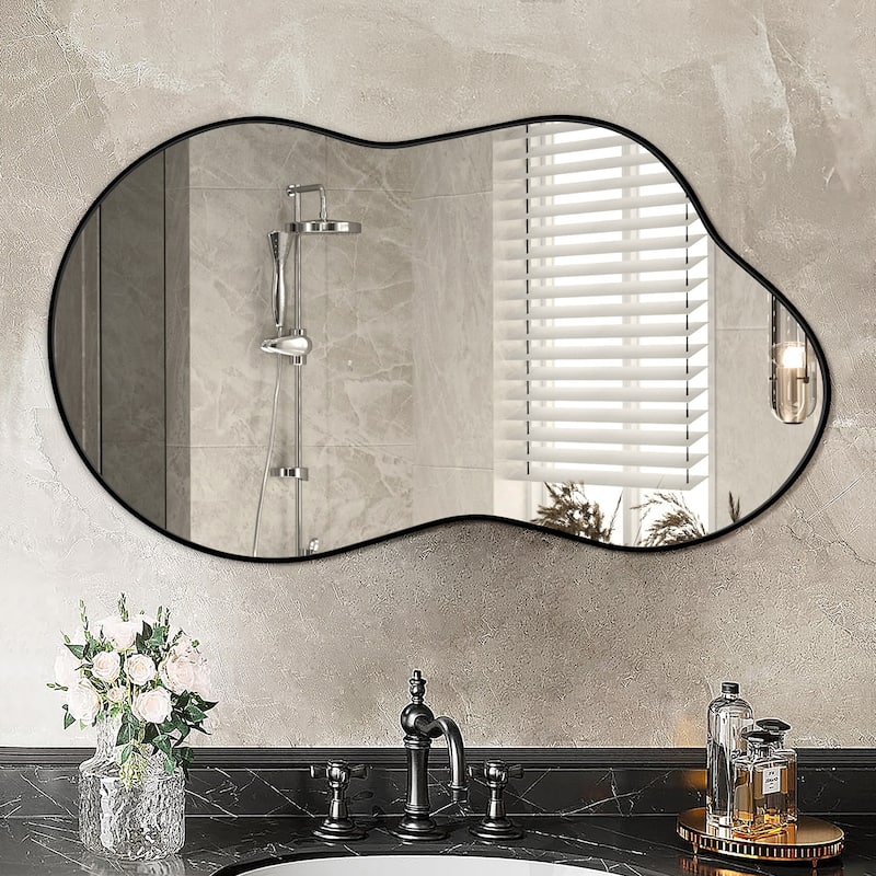 Irregular Wall Mirror Asymmetrical Decorative Wall Mirror - 20x36 - Black