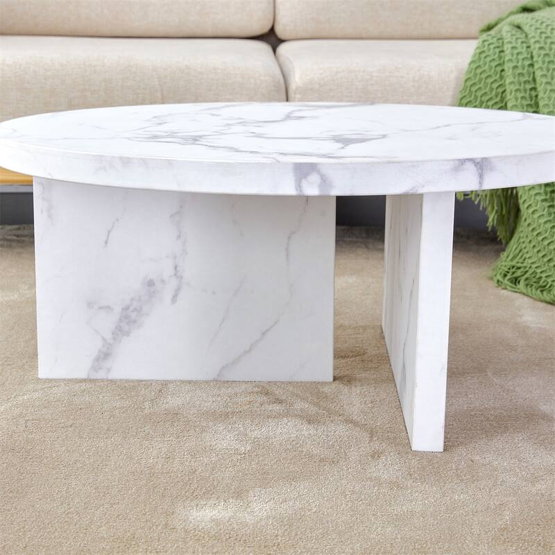MDF Material Circular Patterned Modern Coffee Table,White Center Table