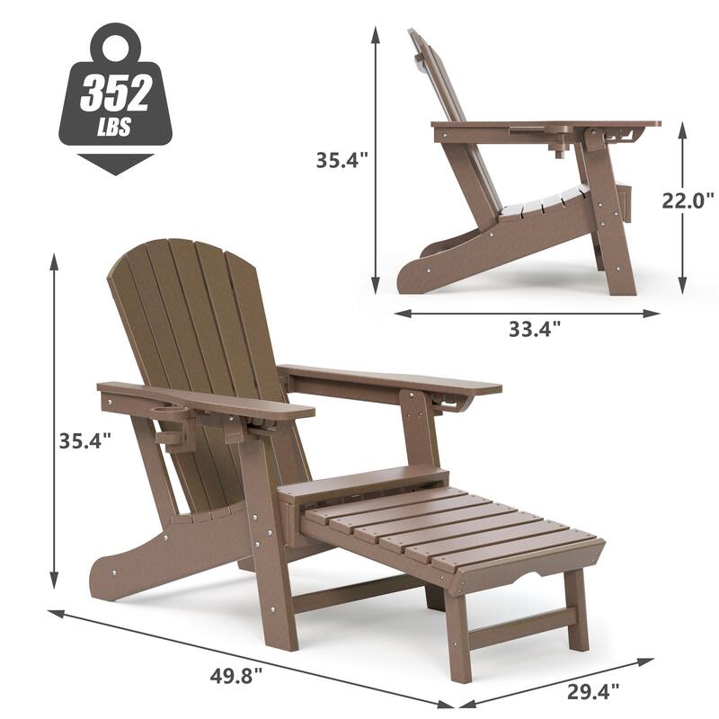 Outdoor Adirondack Chair Weather Resistant with Cup Holder/Ottoman