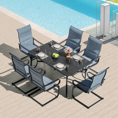 Outdoor 7-Piece Padded Textilene Metal Dining Set with Umbrella Hole