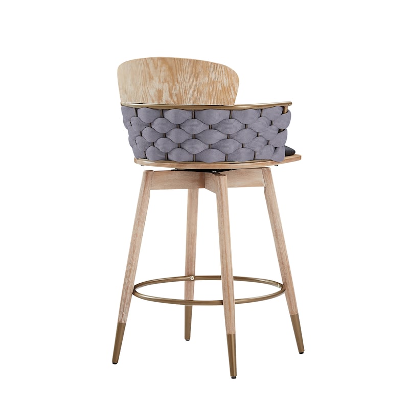 Art Leon Retro Woven and Wood Counter Height Barstool