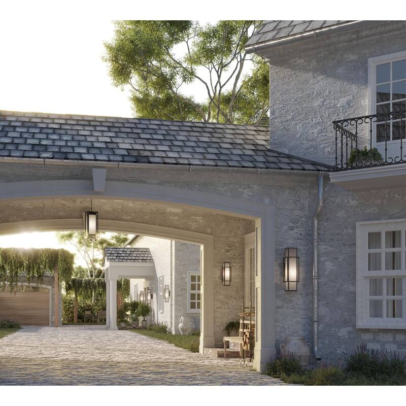 Unison Collection Two-Light Matte Black Etched Seeded Glass Contemporary Wall Lantern - 6 in x 7.62 in x 18 in