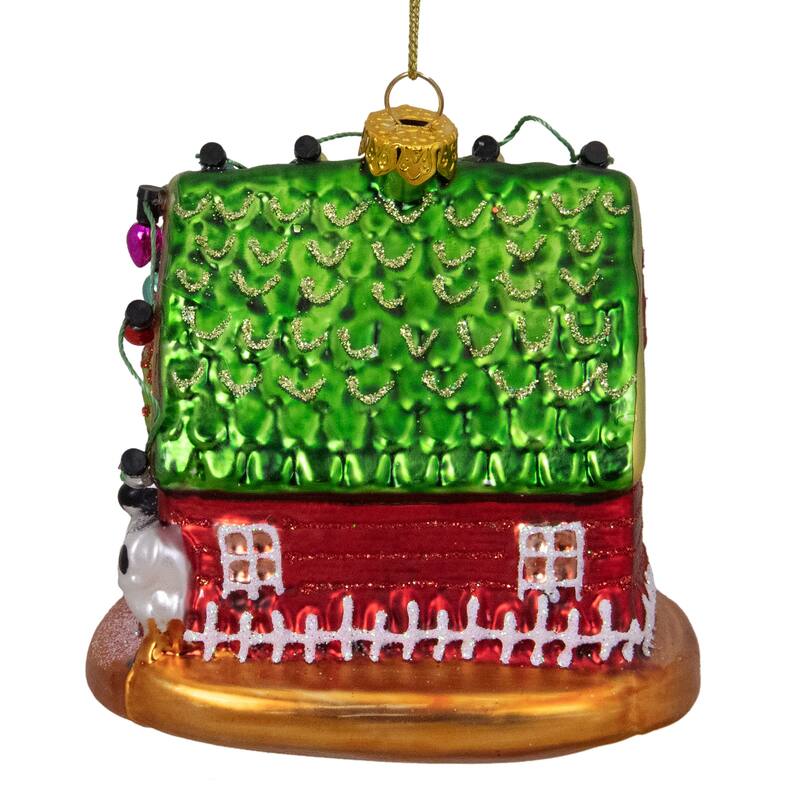 4" Festive Red and Green Barn with Roof Glass Christmas Ornament