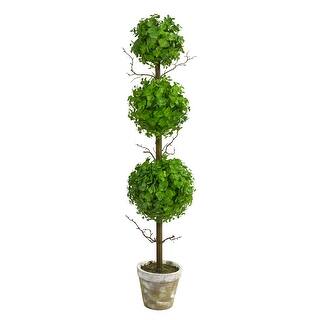 3' Eucalyptus Triple Ball Topiary Artificial Tree - 6"