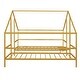 preview thumbnail 7 of 8, Metal Double Twin Triangular House Beds with Built-in Table, Stylish Double Twin Bed Frames for Kids, No Box Spring Needed, Gold