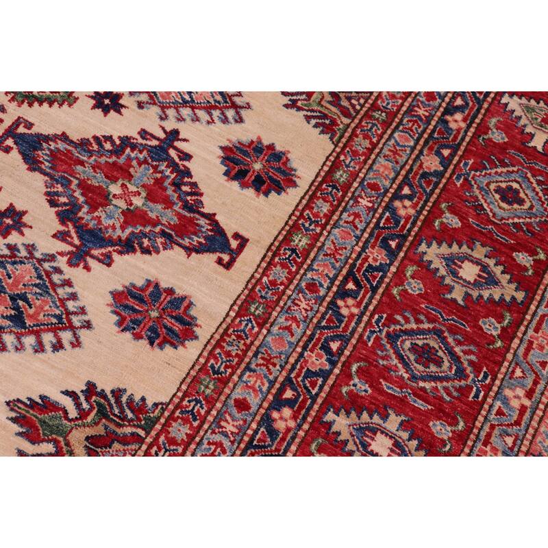 Rustic Super Kazak Zaira Beige/Red Hand Knotted Wool Rug - 8'1'' x 9'7''