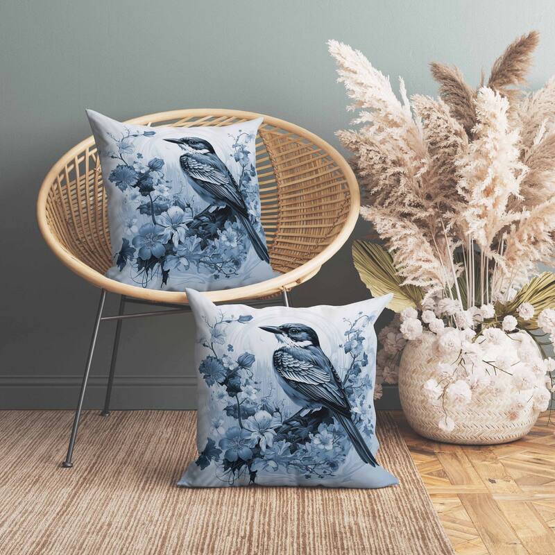 Feathered Floralscapes Indoor/Outdoor Reversible Throw Pillow Blue