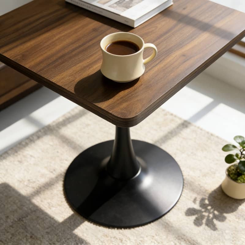 Square Dining Table, 27.6" Tulip Table with Thickened Edge Decor Tabletop & Metal Pedestal, Mid Century Modern Bistro Table