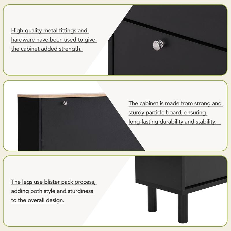 Shoe Cabinet with 3 Flip Drawers,Wood Grain Pattern with 3 Hooks,Free Standing Shoe Rack with Adjustable Panel