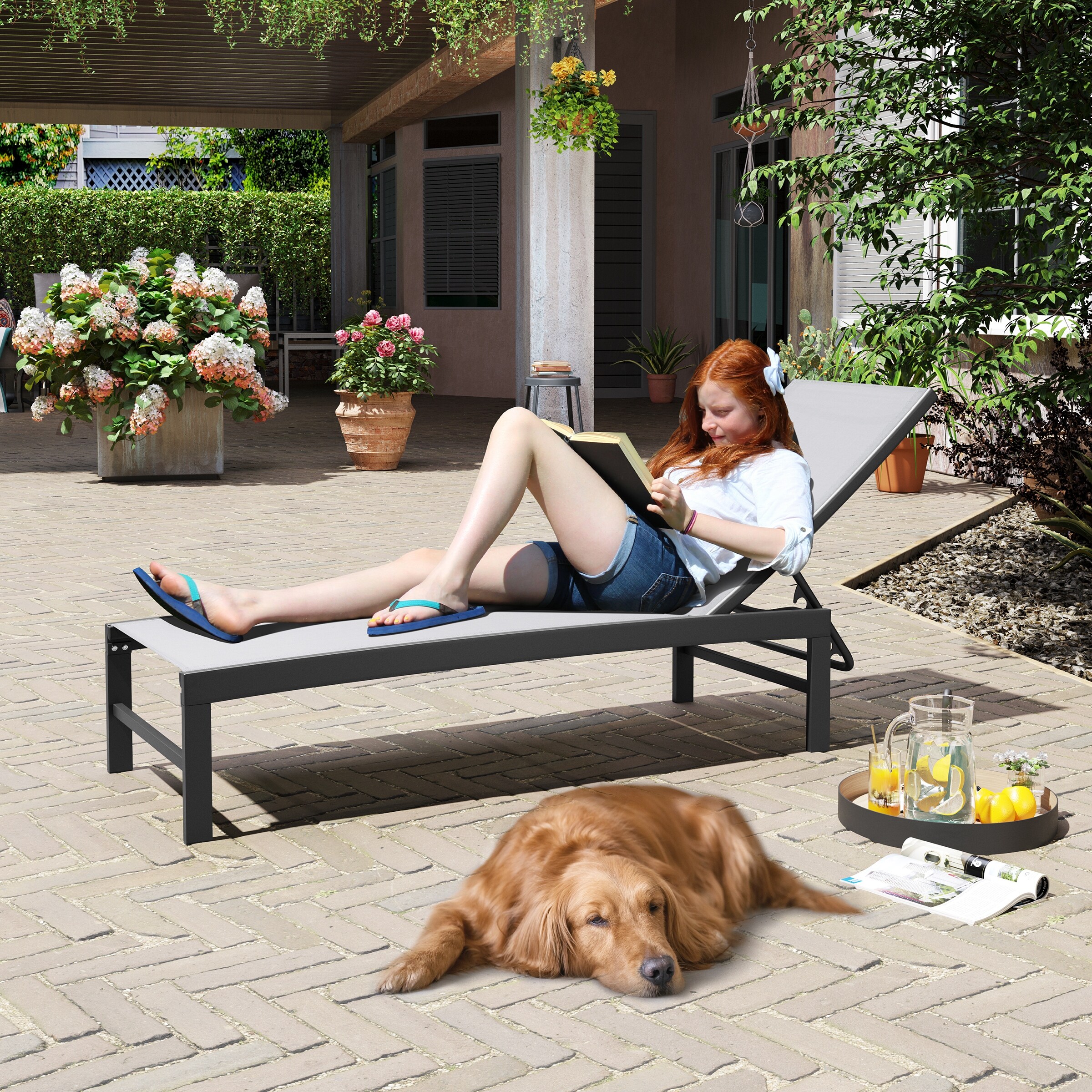 All-Weather Adjustable Aluminum Outdoor Pool Lounger Chaise-image