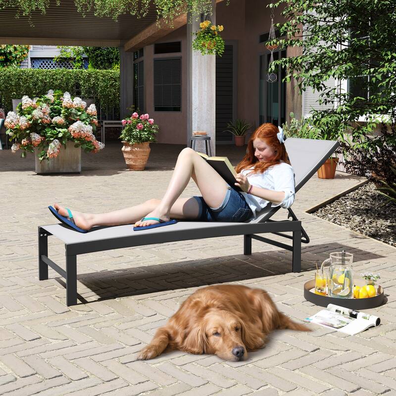 Outdoor Pool Lounger Aluminum All-weather Adjustable Chaise Lounge Chair - See Picture