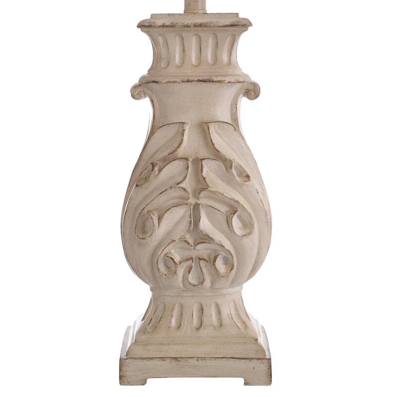 StyleCraft Bokava Distressed Antique White Table Lamp - Beige Softback Fabric Shade