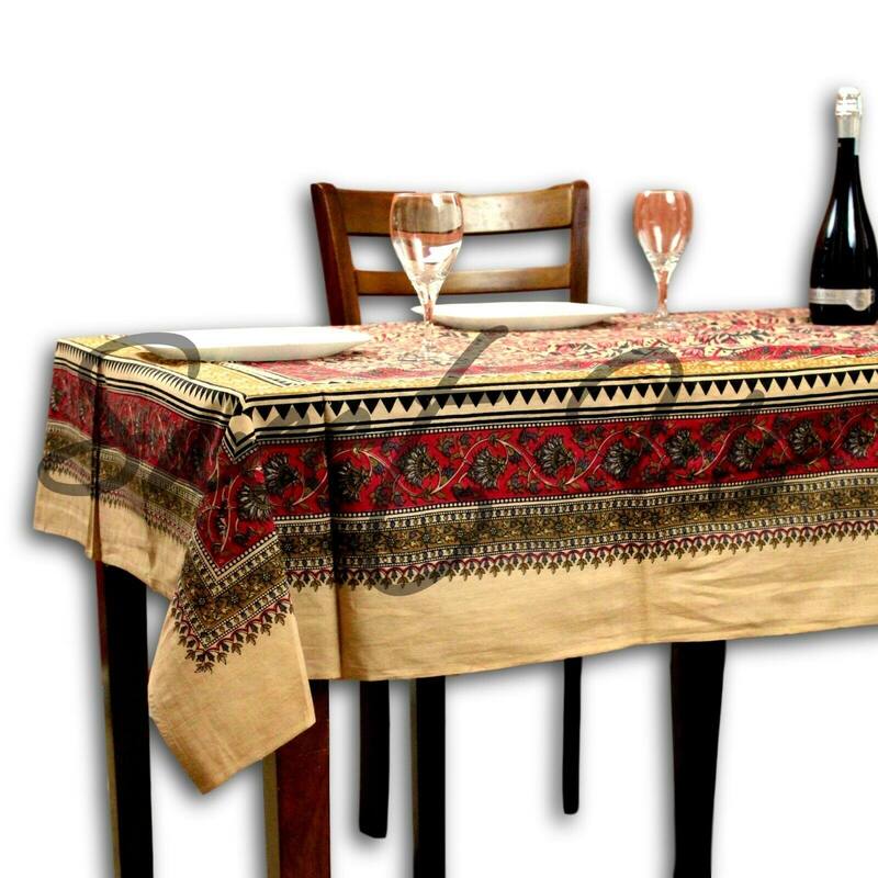 Cotton Blessed Floral Tablecloth Rectangle - 70 x 104 in - Red