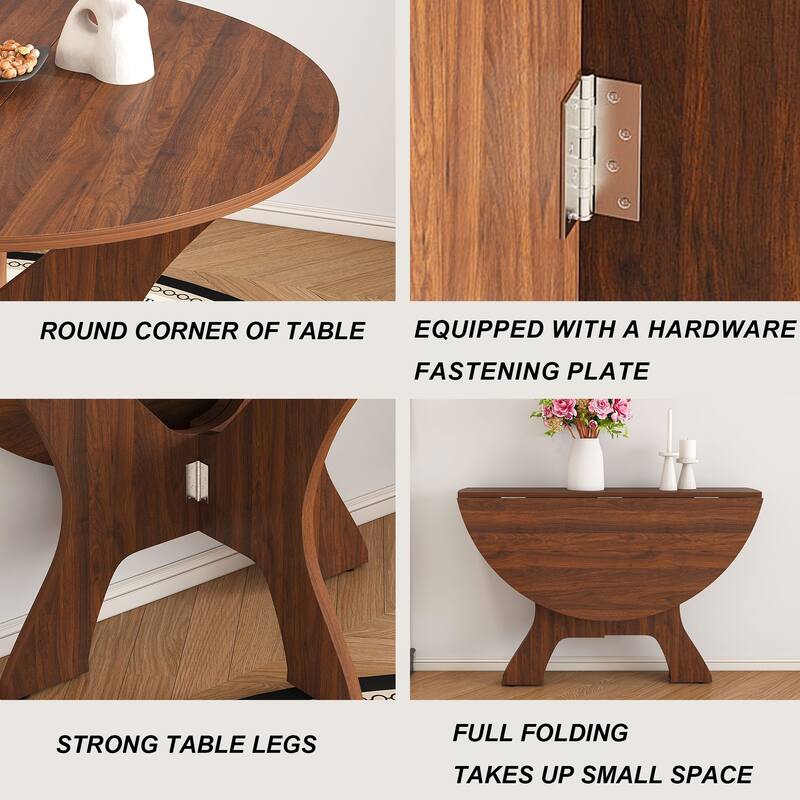 43 in Folding Dining Table for Small Spaces, MDF Table with Wild Oak Veneer, Space Saving Foldable Kitchen Table