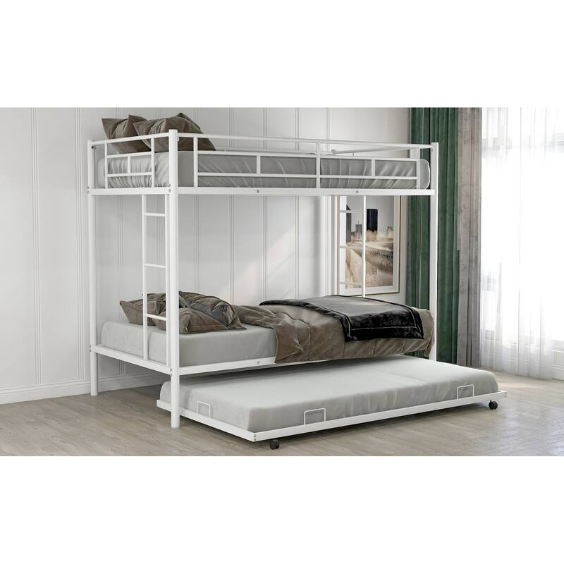 Twin Over Twin Metal Bunk Bed with Twin Trundle