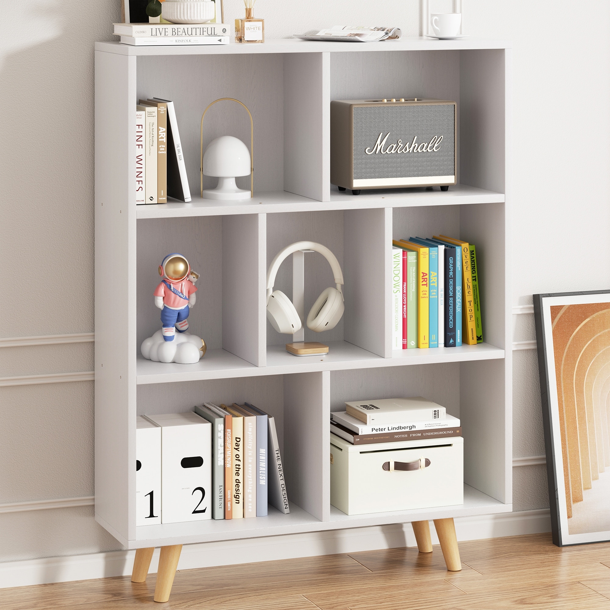 Wooden 7 Cube Bookshelf, 3-Tier Storage Bookcase - On Sale