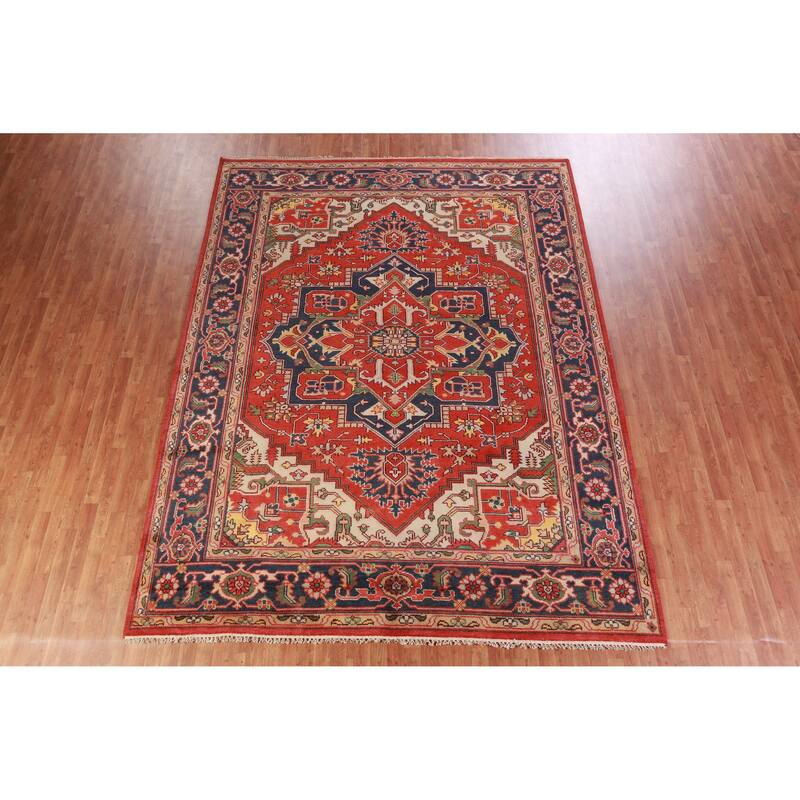 Hand Knotted Oriental 100% Wool Carpet Traditional Medallion Oranges & Rust Heriz (serapi) Area Rug - 11' 10'' X 9' 1''