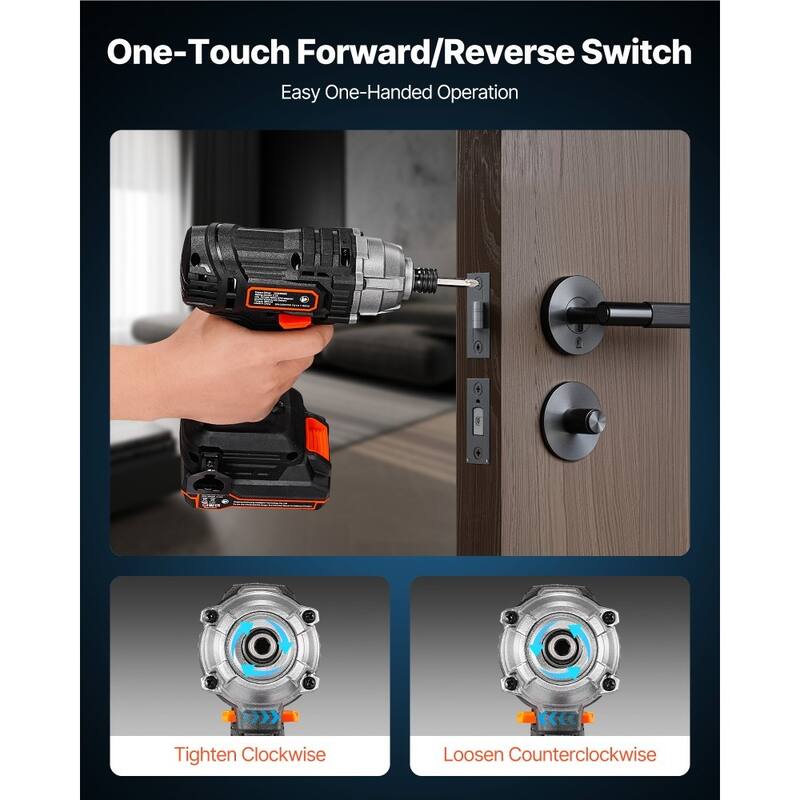 Black 20V Cordless Brushed Motor Impact Driver with 1593 in-lbs Torque and LED Light - 7.3 x 3.2 x 10.2 in/