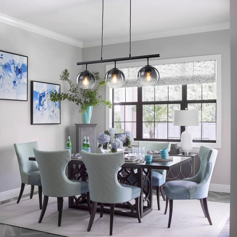 Contemporary 3-Light Gradient Grey Glass Globe Linear Chandelier