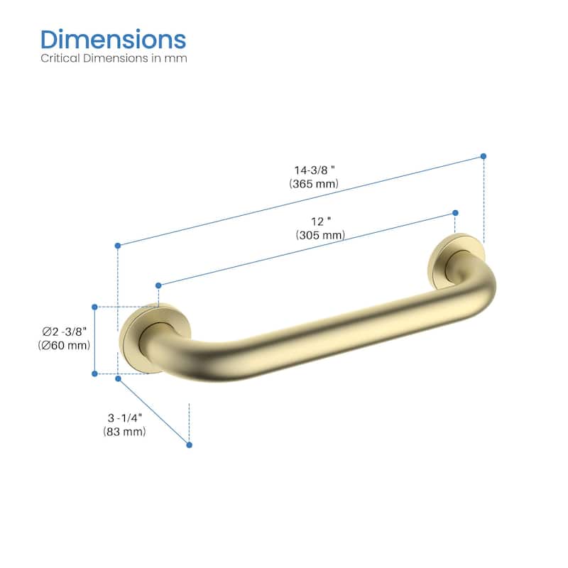 Bathroom Safety 12-Inch Length Stainless Steel Shower Grab Bar