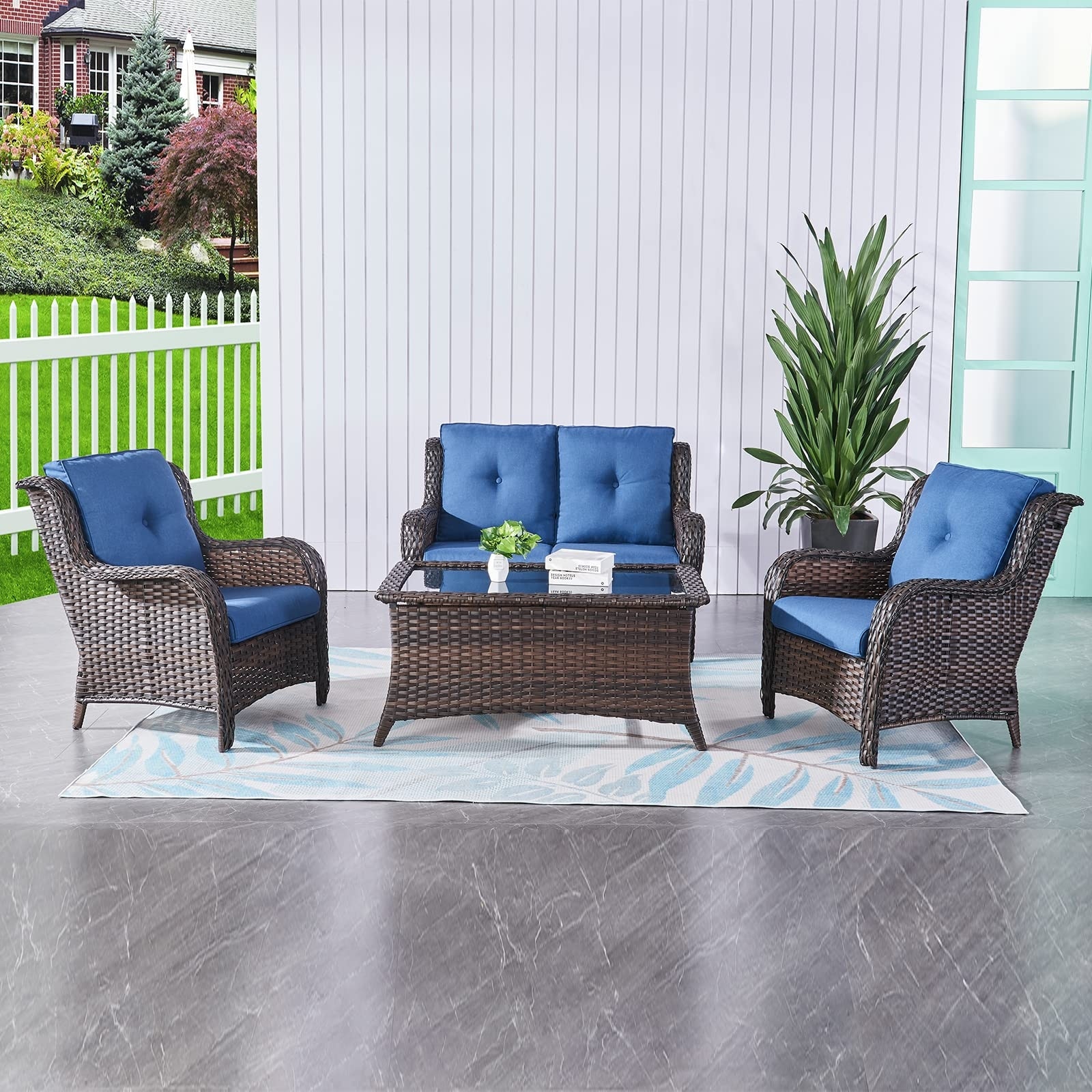 Pocassy 4 Piece Patio Conversation Set