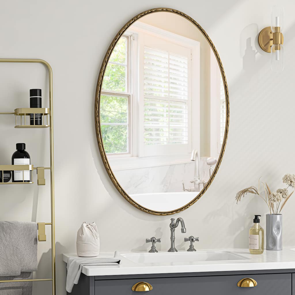 Iron Art Oval Retro Mirror - Antique Effect, Gold, Wall Hanging - Gold