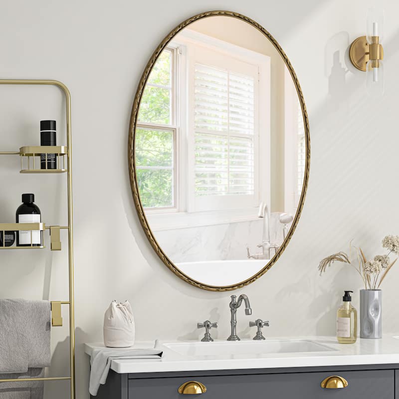 Iron Art Oval Retro Mirror - Antique Effect, Gold, Wall Hanging - Gold