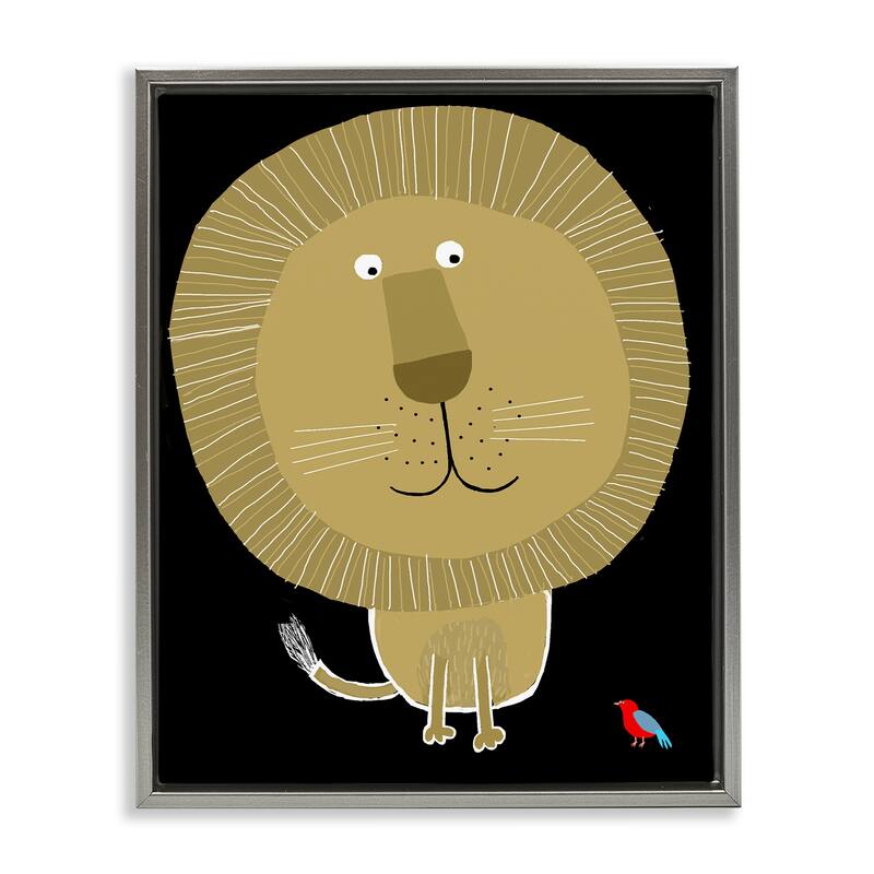 Stupell Lion and Bird Friends Framed Floater Canvas Wall Art Design By Carla Daly - 17 x 21 - Grey
