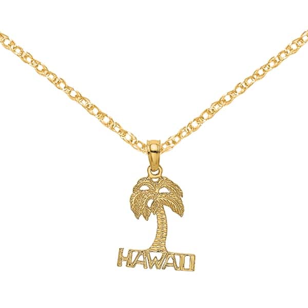 14K Solid Yellow Gold High Polished 1" Hollow Palm Tree Charm Pendant. 14K Solid Yellow Gold High Polished 1" Hollow Palm Tree Charm Pendant.