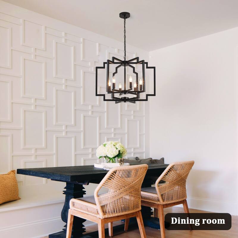 Elegant retro 6-light metal semi-openwork lampshade with adjustable height suspension rod suitable for multiple different spaces
