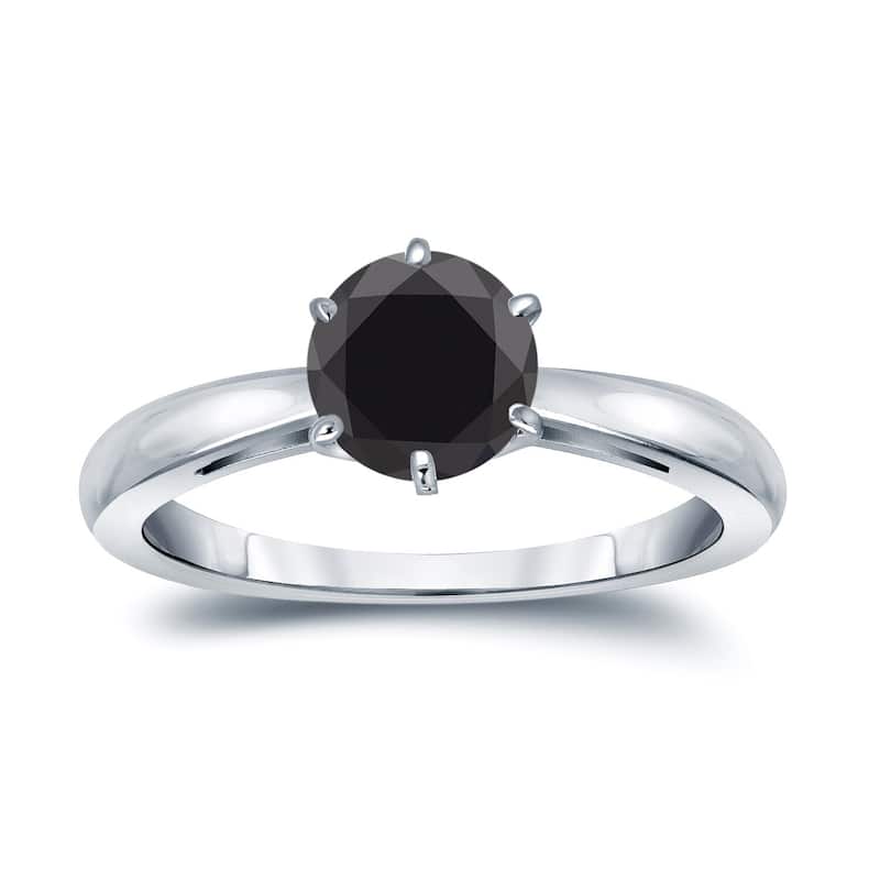 Auriya 14k Gold 1 1/2ctw Round Solitaire Black Diamond Engagement Ring 6-Prong - White - 4