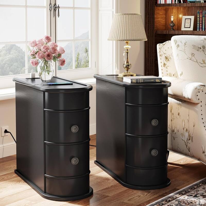 Solid Wood End Table, Two-Drawer Narrow Side Table, Fully Assembled