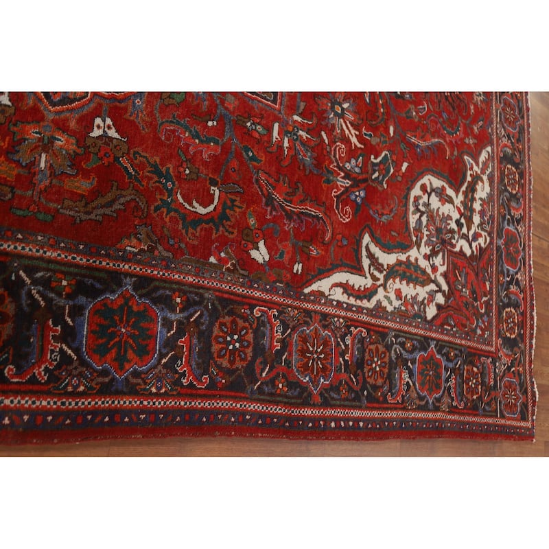Hand Knotted Oriental 100% Wool Carpet Traditional Floral Red Heriz Area Rug - 13' 8'' X 9' 9''