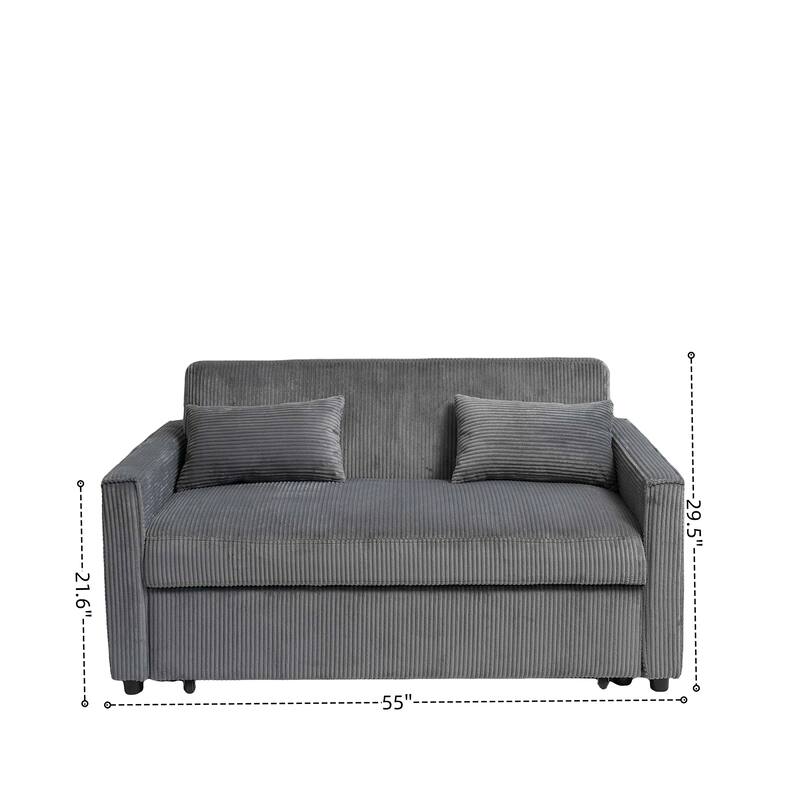 Convertible Sofa Bed 3-in-1 Sleeper Sofa Pull-Out Bed with Adjustable Backrest and Pillows, Corduroy Loveseat for Living Room