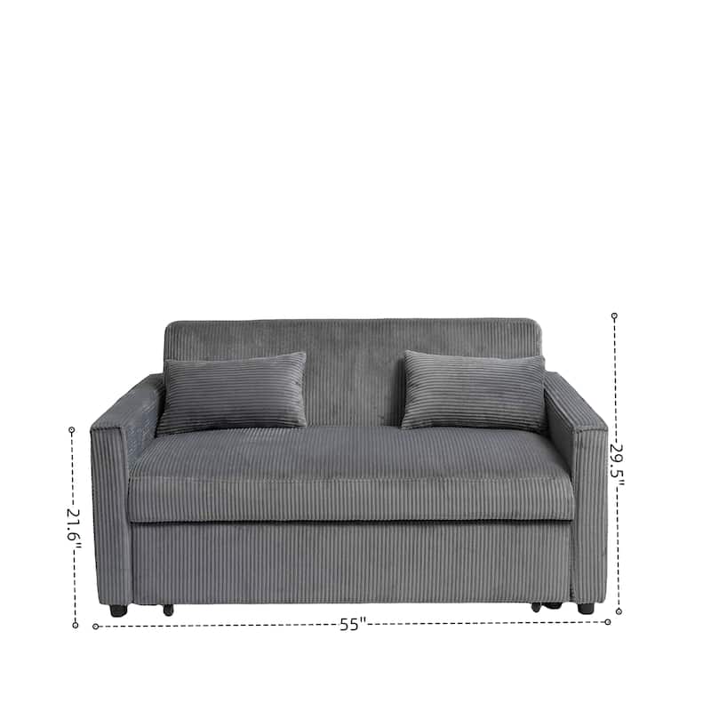 Velvet Sleeper Sofa with Adjustable Backrest, Pull-Out Loveseat Sofa Bed Couch with Storage & Lumbar Pillows