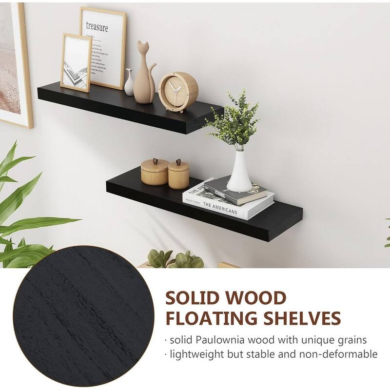 24 Inch Black Floating Shelves for Wall, Solid Wood Wall Shelves Set - 24 Inch
